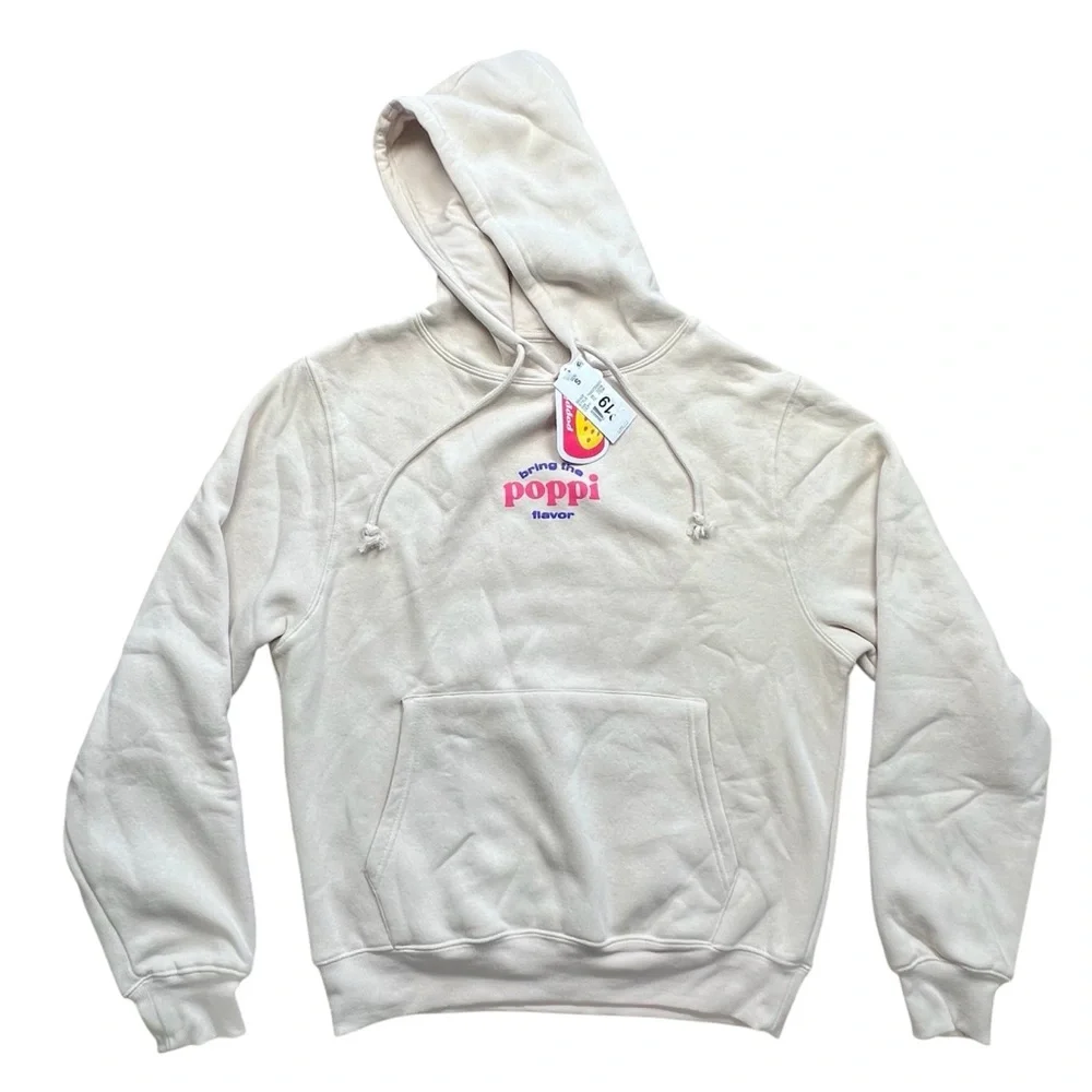 Poppi Beige Hoodie with Pink and Blue Text, S - Picture 4 of 8